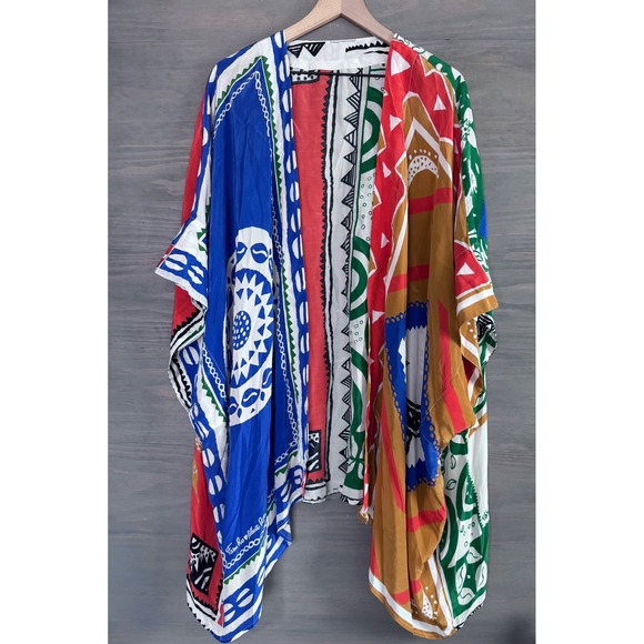 Farm Rio x Alberto Pitta Long‎ Kimono Colorful Artsy Boho Relaxed Fit Size Small - Picture 3 of 6